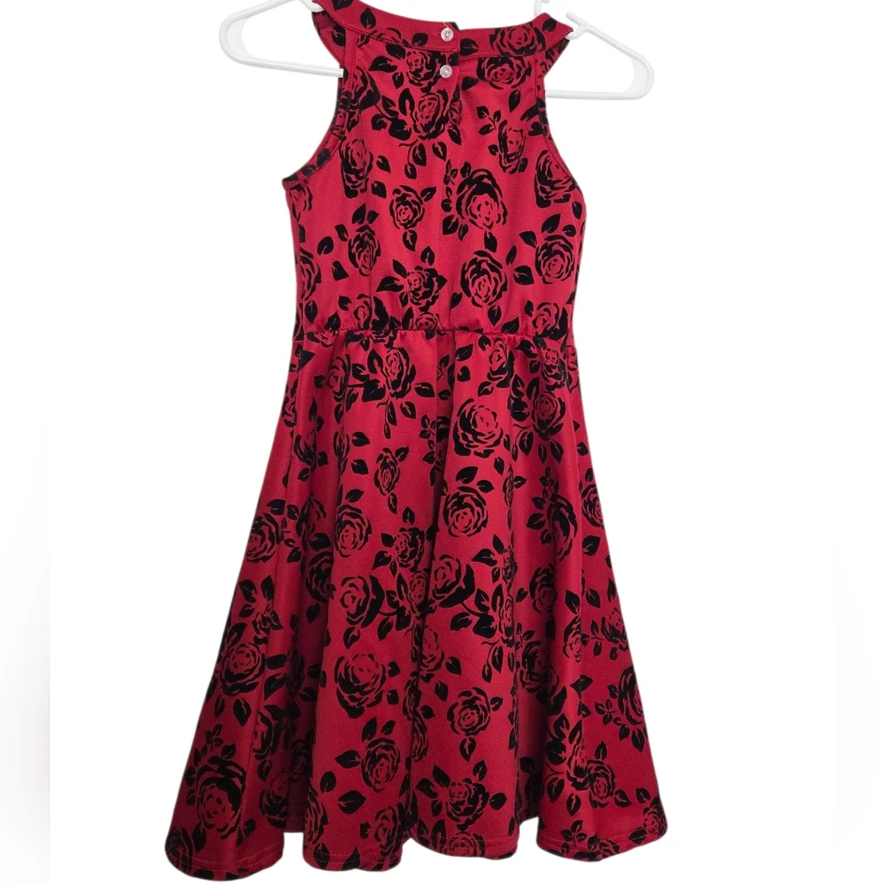 Bluebery Boulevard Red and Black Floral Kids Dress Sz 12